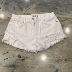 Free Peoples - We The Free — White Distressed Jean Shorts